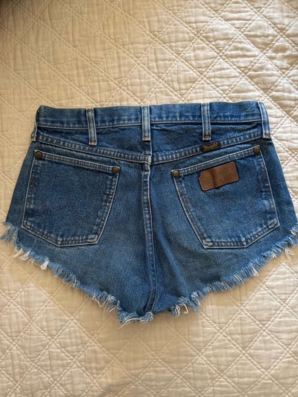 Wrangler Distressed Frayed Hem Denim Shorts - Blue